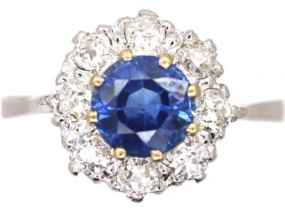 Vintage 18ct White Gold Sapphire & Diamond Cluster Ring