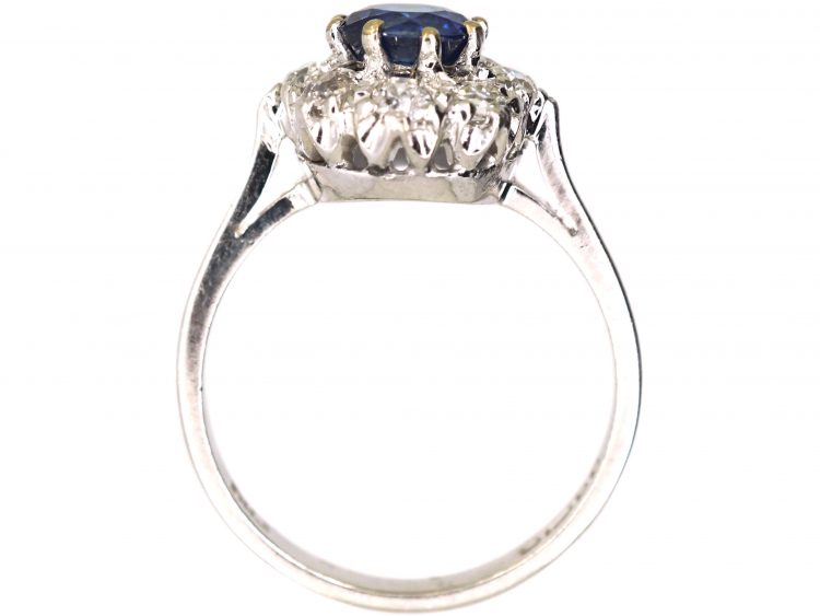 Vintage 18ct White Gold Sapphire & Diamond Cluster Ring
