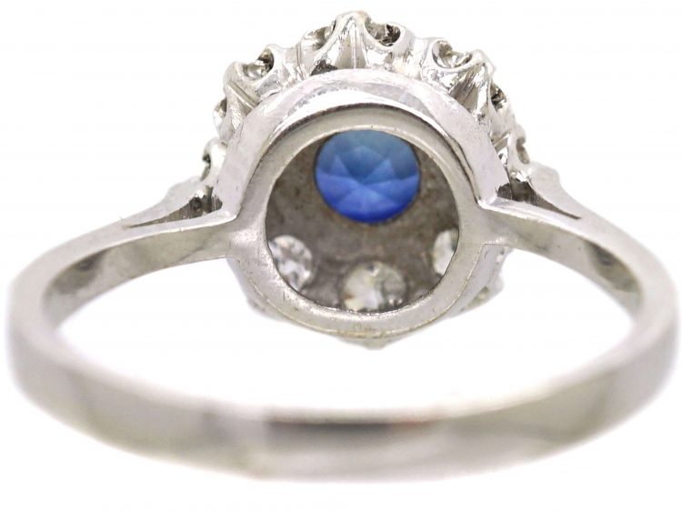 Vintage 18ct White Gold Sapphire & Diamond Cluster Ring