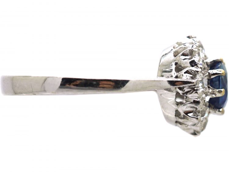 Vintage 18ct White Gold Sapphire & Diamond Cluster Ring