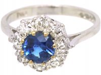 Vintage 18ct White Gold Sapphire & Diamond Cluster Ring