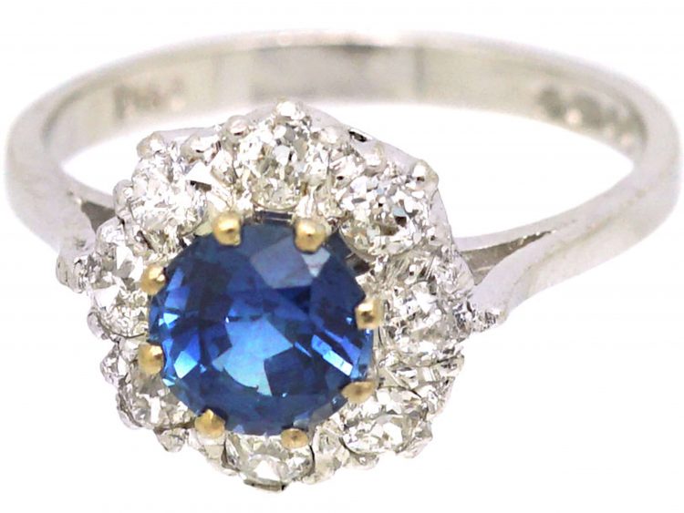 Vintage 18ct White Gold Sapphire & Diamond Cluster Ring