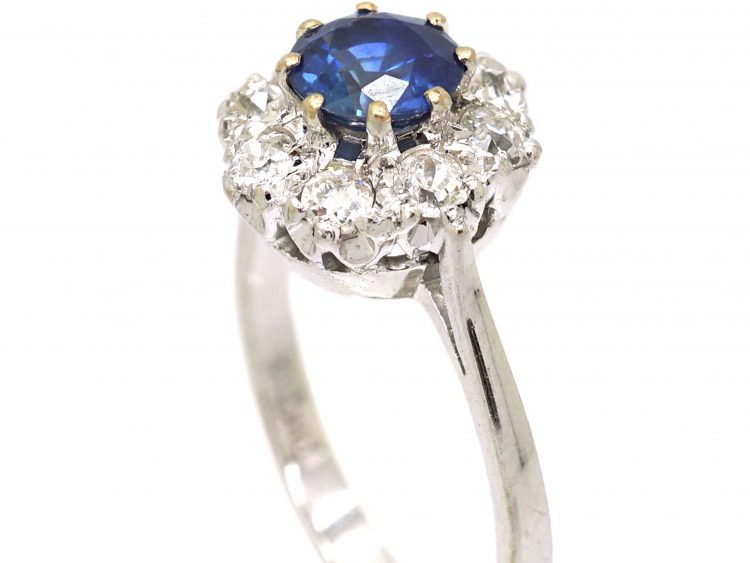 Vintage 18ct White Gold Sapphire & Diamond Cluster Ring