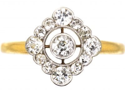 Edwardian 18ct Gold & Platinum Open Diamond Cluster Ring