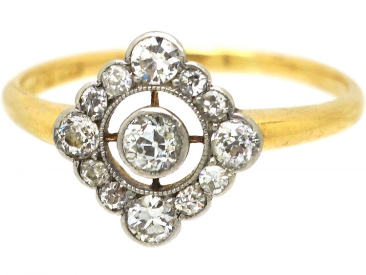 Edwardian 18ct Gold & Platinum Open Diamond Cluster Ring