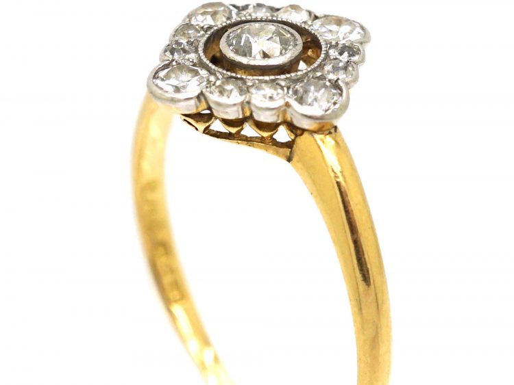 Edwardian 18ct Gold & Platinum Open Diamond Cluster Ring