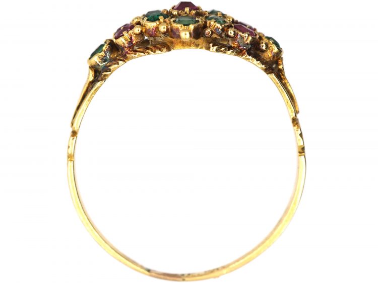 Regency 15ct Gold, Emerald & Ruby Cluster Ring