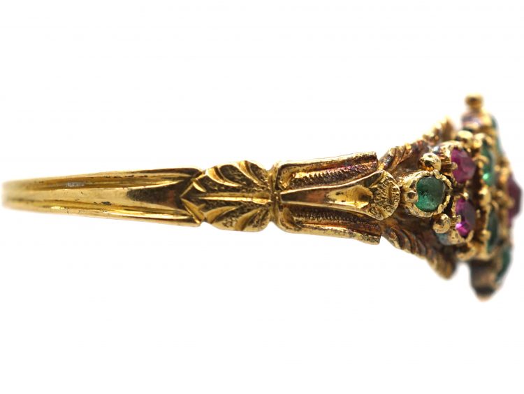 Regency 15ct Gold, Emerald & Ruby Cluster Ring