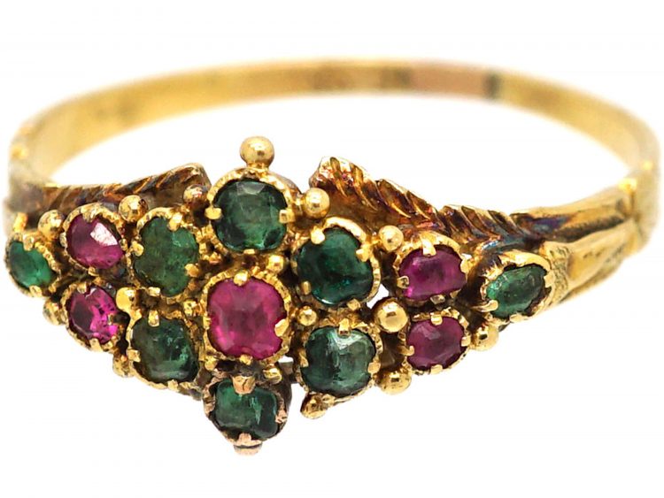 Regency 15ct Gold, Emerald & Ruby Cluster Ring