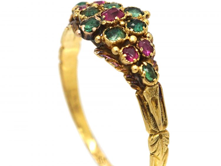 Regency 15ct Gold, Emerald & Ruby Cluster Ring