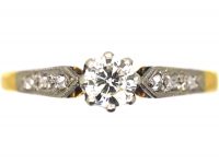 Early 20th Century Diamond Solitaire Ring with Diamond Set Shoulders