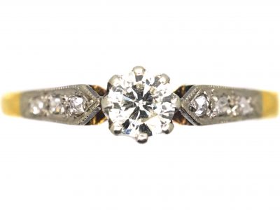 Early 20th Century Diamond Solitaire Ring with Diamond Set Shoulders