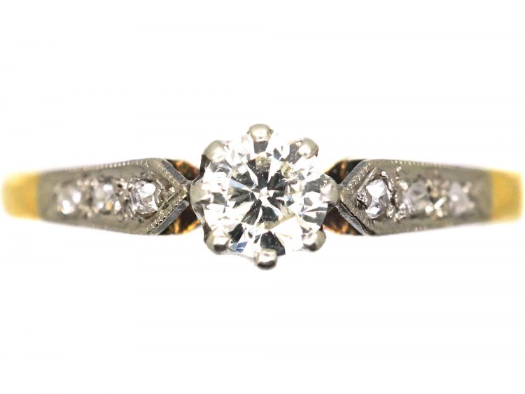 Early 20th Century Diamond Solitaire Ring with Diamond Set Shoulders