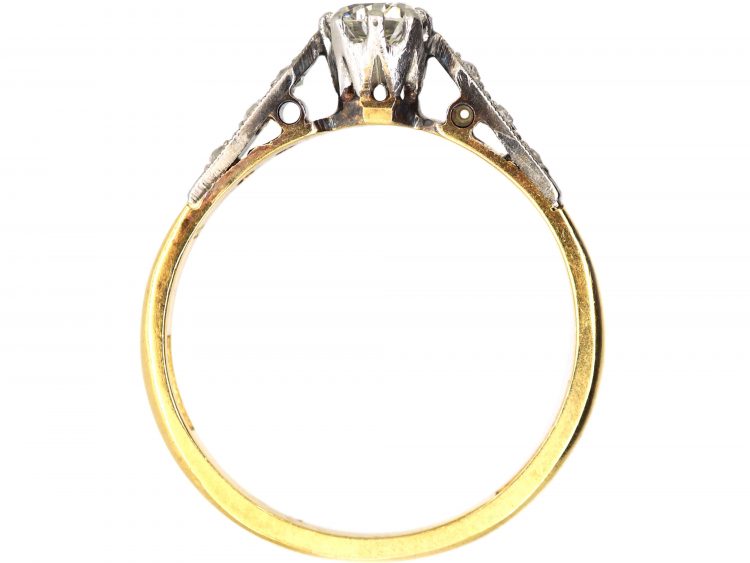 Early 20th Century Diamond Solitaire Ring with Diamond Set Shoulders