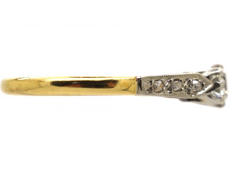 Early 20th Century Diamond Solitaire Ring with Diamond Set Shoulders