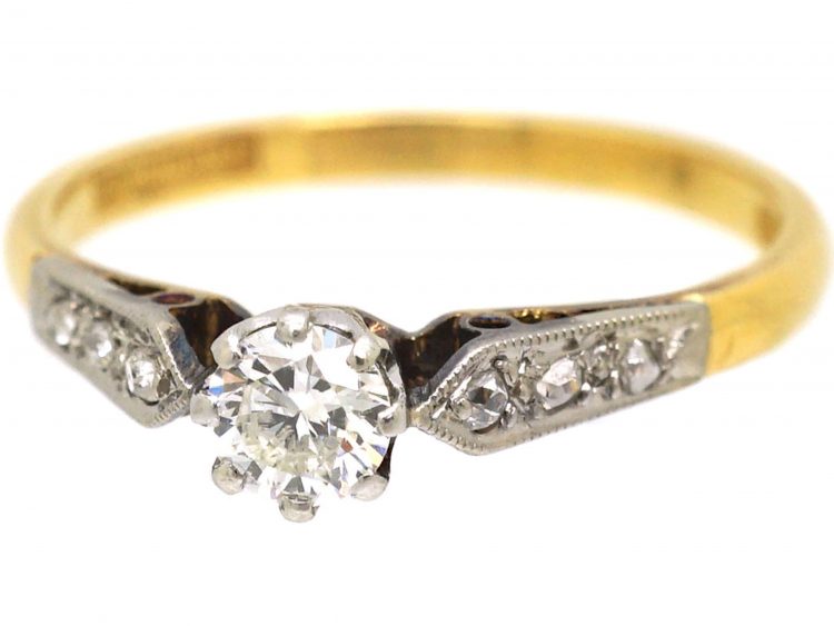 Early 20th Century Diamond Solitaire Ring with Diamond Set Shoulders
