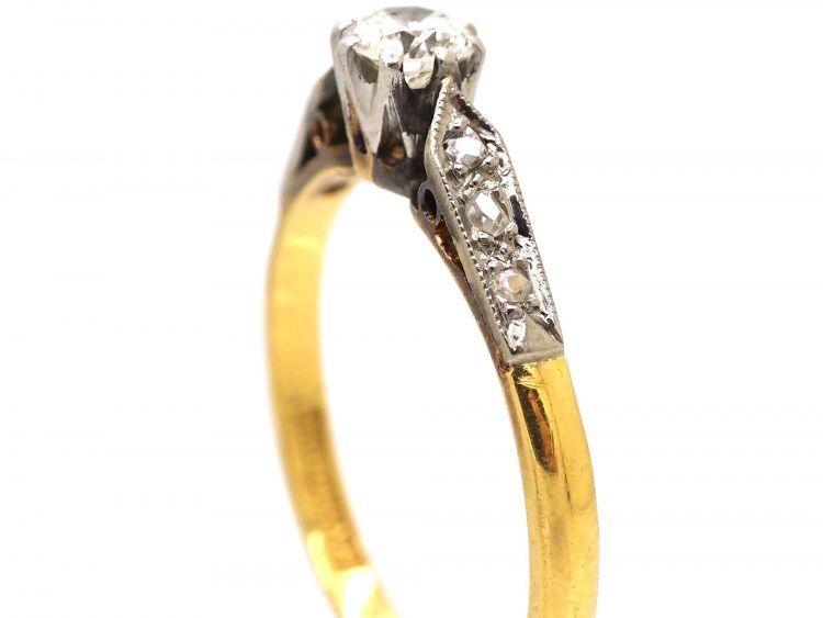 Early 20th Century Diamond Solitaire Ring with Diamond Set Shoulders