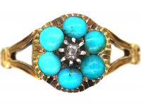 Georgian 15ct Gold Turquoise & Diamond Cluster Locket Ring