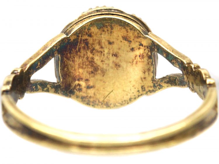 Georgian 15ct Gold Turquoise & Diamond Cluster Locket Ring