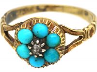 Georgian 15ct Gold Turquoise & Diamond Cluster Locket Ring