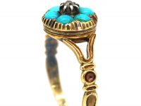 Georgian 15ct Gold Turquoise & Diamond Cluster Locket Ring