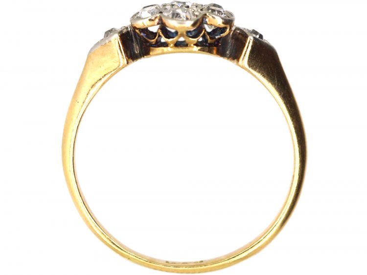 Edwardian 18ct Gold & Platinum Daisy Cluster Ring with Diamond Set Shoulders