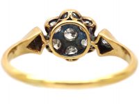 Edwardian 18ct Gold & Platinum Daisy Cluster Ring with Diamond Set Shoulders