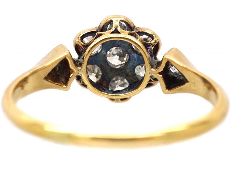 Edwardian 18ct Gold & Platinum Daisy Cluster Ring with Diamond Set Shoulders