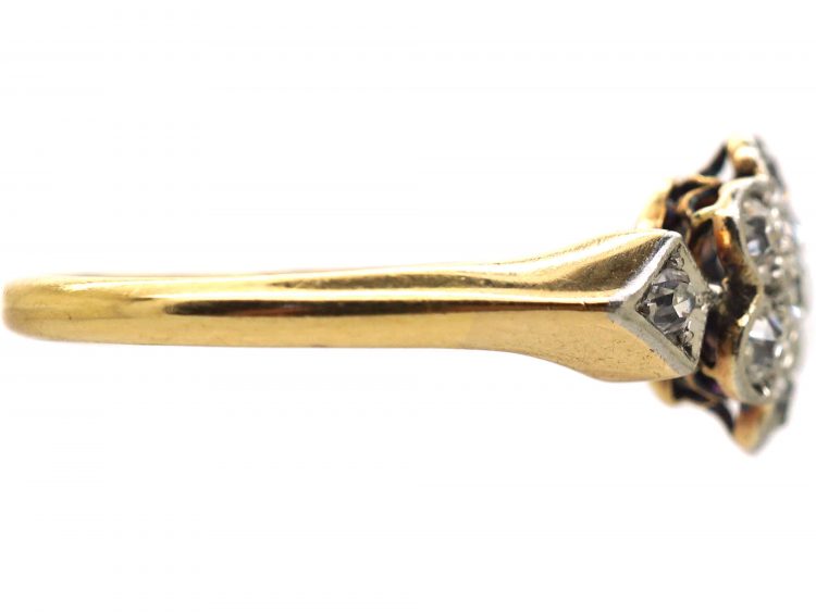 Edwardian 18ct Gold & Platinum Daisy Cluster Ring with Diamond Set Shoulders