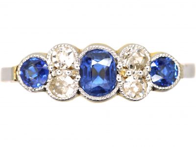 Edwardian 18ct Gold & Platinum, Sapphire & Diamond Three Stone Ring