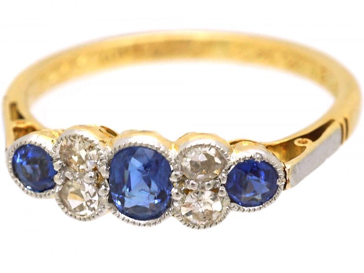 Edwardian 18ct Gold & Platinum, Sapphire & Diamond Three Stone Ring