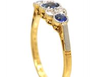 Edwardian 18ct Gold & Platinum, Sapphire & Diamond Three Stone Ring