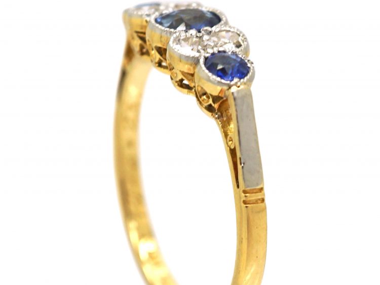 Edwardian 18ct Gold & Platinum, Sapphire & Diamond Three Stone Ring