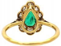 Early 20th Century 18ct Gold & Platinum Pear Shaped Ring set with an Emerald & Diamonds