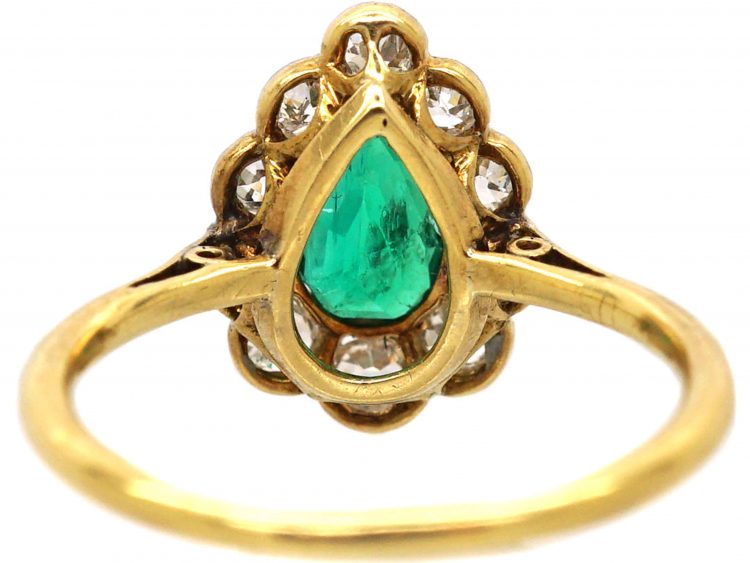 Early 20th Century 18ct Gold & Platinum Pear Shaped Ring set with an Emerald & Diamonds