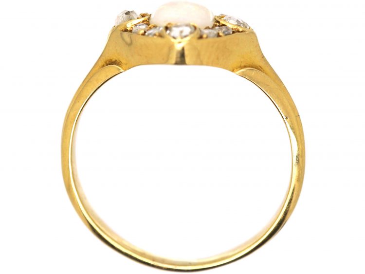 Edwardian 18ct Gold, Opal & Diamond Oval Cluster Ring