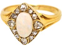 Edwardian 18ct Gold, Opal & Diamond Oval Cluster Ring