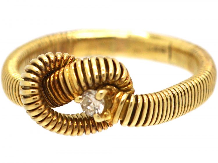 Vintage 18ct Gold Lover's Knot Ring set with a Diamond