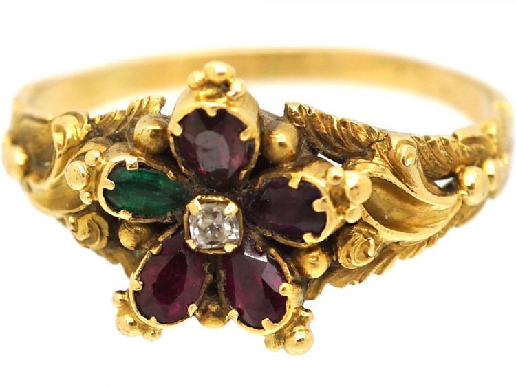 Georgian 15ct Gold Regard Pansy Ring