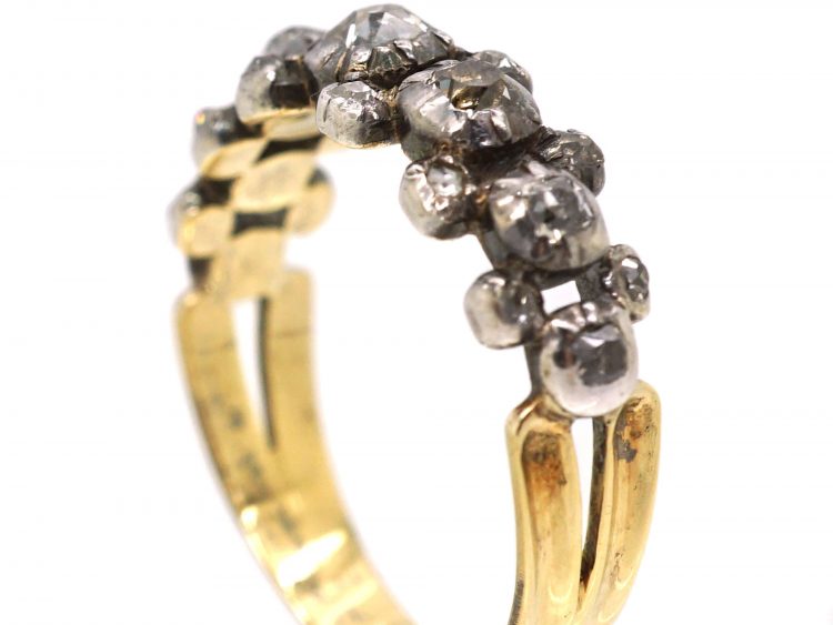 Georgian 15ct Gold & Silver Ring set with Diamonds