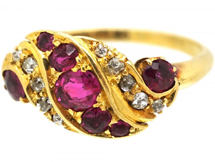 Edwardian 18ct Gold Ruby & Diamond Twist Ring