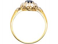 Edwardian 18ct Gold, Sapphire & Diamond Cluster Ring with Diamond Set Shoulders