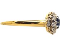 Edwardian 18ct Gold, Sapphire & Diamond Cluster Ring with Diamond Set Shoulders