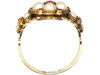 Georgian 15ct Gold Ruby & Natural Split Pearl Cluster Ring