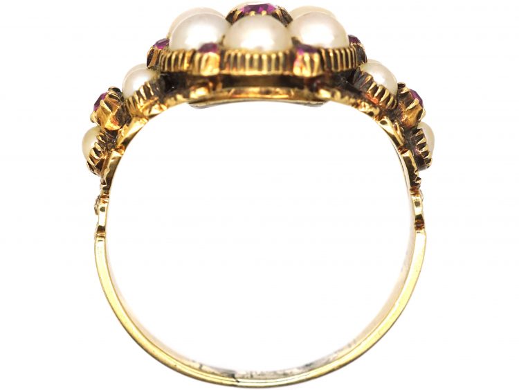 Georgian 15ct Gold Ruby & Natural Split Pearl Cluster Ring
