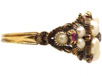 Georgian 15ct Gold Ruby & Natural Split Pearl Cluster Ring