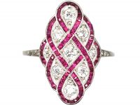 Art Deco Platinum, Ruby & Diamond Woven Motif Ring Art Deco Platinum, Ruby & Diamond Woven Motif Ring