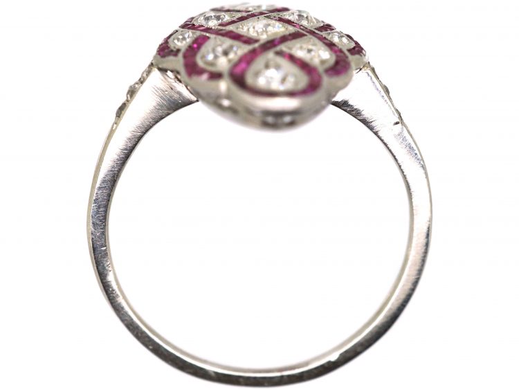 Art Deco Platinum, Ruby & Diamond Woven Motif Ring