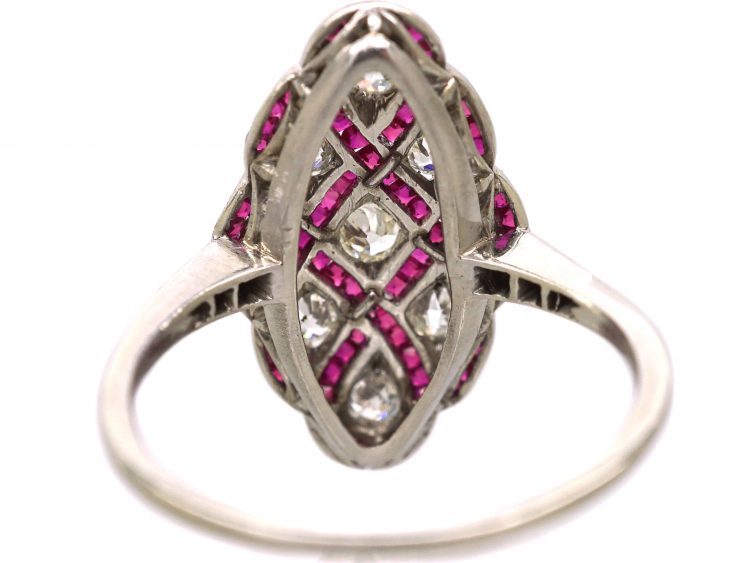 Art Deco Platinum, Ruby & Diamond Woven Motif Ring