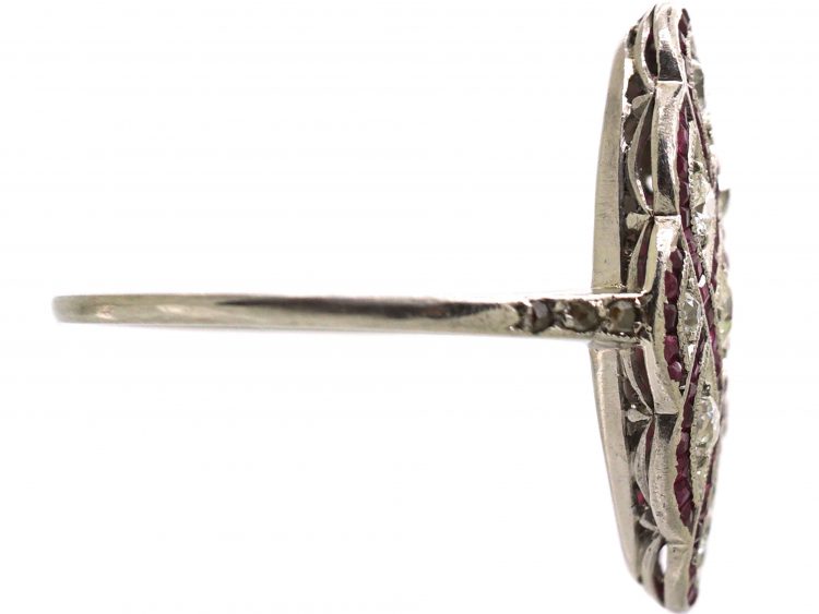 Art Deco Platinum, Ruby & Diamond Woven Motif Ring